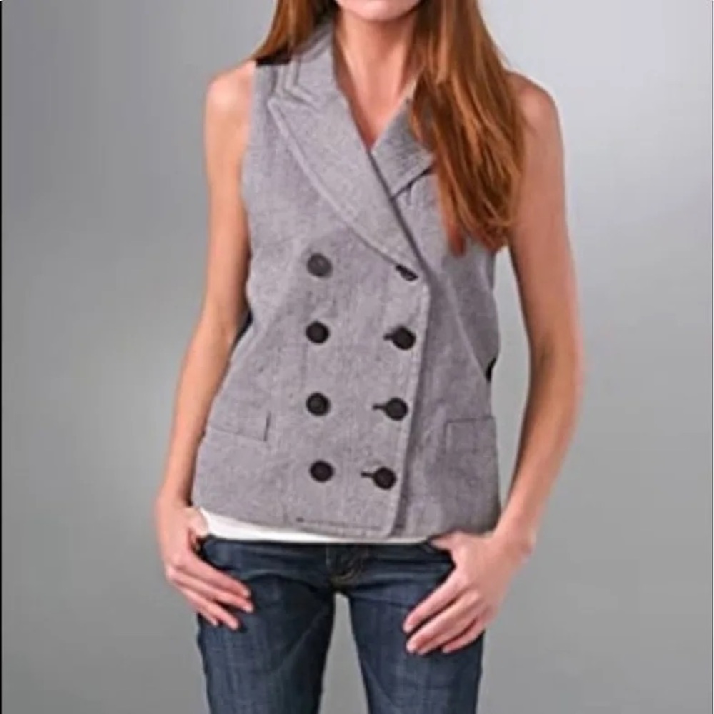 Marc By Marc Jacobs Gray and Red Herringbone Double-Breasted Vest